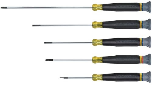 Klein Tools 85614 Precision Screwdriver Set, Electronics Slotted and Phillips Screwdrivers with Rotating Caps and Color-Coded Rings, 5-Piece
