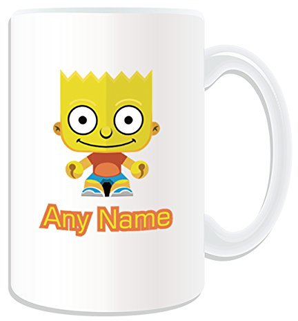 Regalo personalizado – tamaño grande Boy taza (Simpsons familia tema de diseño, color blanco) – cualquier nombre/mensaje en su única taza – Bart