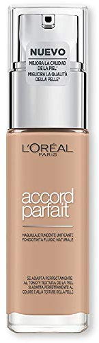 L'Oréal Paris Accord Parfait, Fondotinta Liquido, Pelli da Secche a Normali, Nuova Formula Arricchita con Acido Ialuronico, Colore: Beige (4.N), 30 ml
