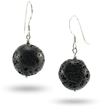 Budawi® schwarze Lava Stein Ohrringe Kugel 925er Silber Ohrhänger Schmuck