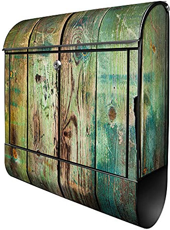 banjado® Design Briefkasten mit Grünes Holz 38,5x46,5x13cm & 2 Schlüssel - Briefkasten Stahl schwarz mit Zeitungsfach pulverbeschichtet - Postkasten A4 Einwurf inkl. Montagematerial