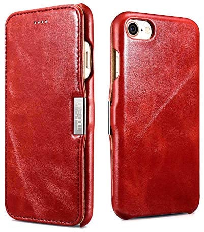 Mobiskin Hülle kompatibel mit Apple iPhone SE 2022 5G, iPhone SE 2020, iPhone 8, iPhone 7, 4.7 Zoll, Handyhülle mit echtem Leder, Case, Schutzhülle, dünne Handy-Tasche, Slim Cover, Vintage Rot