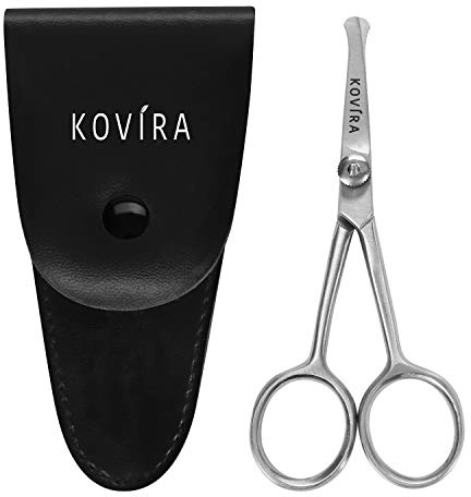 Kovira Präzisions Nasenhaarschere mit verstellbarer Spannschraube – 10,16cm lang Bartschere Edelstahl Haarschere mit Abgerundeten Spitzen für Nase, Ohren, Augenbrauen & Bart Haare