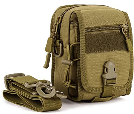 Huntvp Molle Hüfttasche Mini Gürteltasche Taktisch Zubehörtasche Crossbody Tasche Multifunktional Beutel Handytasche zum Aufhängen Kleine Tasche für Wanderung Radfahren - Braun
