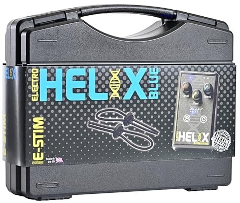 E-Stim Box Helix Blue Elektrostimulationsgerät Reizstromgerät High-End für Männer und Frauen mit 27 Leistungsstufen inklusive 2 leitfähiger Gummischlaufen