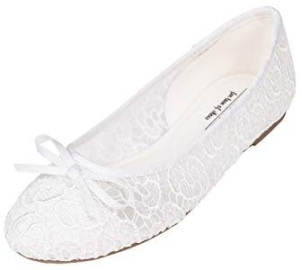 Feversole Round Toe Lace Ballet Crochet Flats,Scarpe comode e Traspiranti da Donna, comode Scarpe Traspiranti da Donna con Punta Tonda e Lacci Pizzo Bianco 36