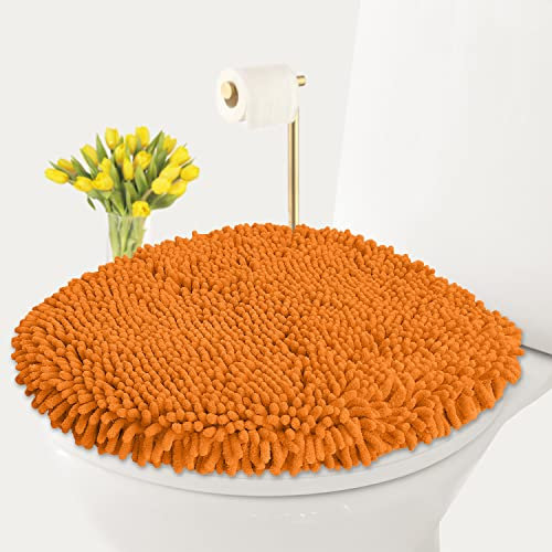 LuxUrux Toilet Lid Cover, Extra-Soft Plush Seat Cloud Washable Shaggy Microfiber Standard Toilet Lid Covers for Bathroom Machine Wash & Dry (Toilet Lid Cover, Orange)