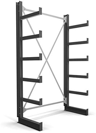 STIER Kragarmregal, einseitig, 1 Feld mit 5 Ebenen, BxHxT 1300x2000x500mm, Regalsystem mit 5 gleich langen Kragarmen, Tragkraft pro Kragarm 200kg, Lagersystem mit stabiler Bodenverankerung