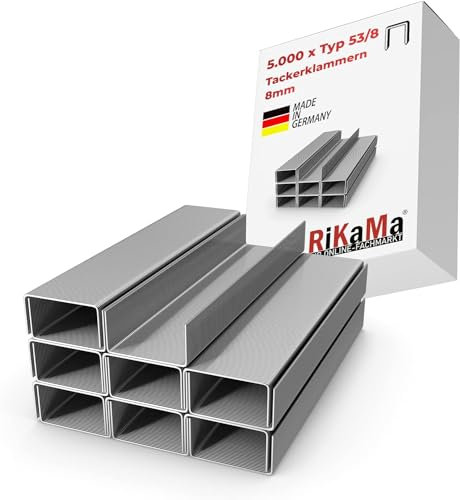 RIKAMA® 5000 Stück Tackerklammern - Typ 53 | Länge: 8 mm Breite: 11,3 mm | verzinkt | Maße 8/11,3 | Tacker-Klammern | Heftklammern