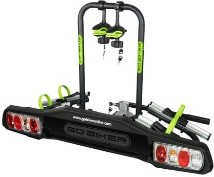 GO BIKER Fahrradträger für 2 und 4 Elektrofahrräder und Standardfahrräder - Kapazität 60 kg - Diebstahlsicherung - klappbar - Kippfunktion - Pilot 6 Funktionen - E-Bike (Beat)