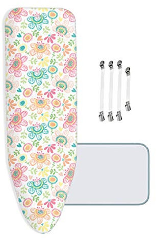 MKMKM Extra großer Bügelbrettbezug, 150x60 cm, 5 mm Dickes Polster, Bunte Blume, mit 4 Clips