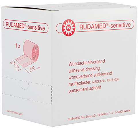RUDAMED sensitive Wundschnellverband gerollt aus Vliesstoff, Größen:5 m x 8 cm