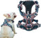 Tineer Blumenmuster No-Pull Hundegeschirr Reflektierendes Nylon Verstellbare Weiche, gepolsterte Weste Geschirr Training für kleine mittelgroße Hunde (XS Brust: 33-43cm, Blau Rot)