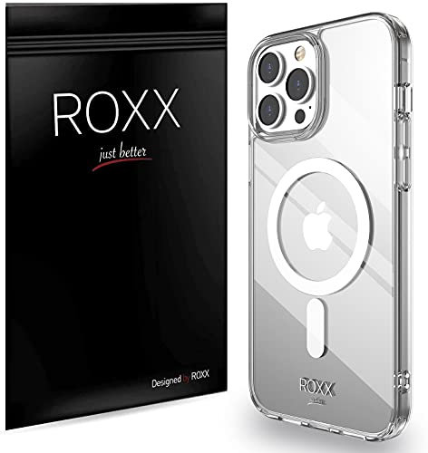 Roxx Antigelb Clear Case Hardcase Hülle | Kompatibel mit iPhone 13 Pro Max 6,7 Zoll | 9H Kratzfeste Glasrückseite | Kompatibel mit MagSafe Zubehör