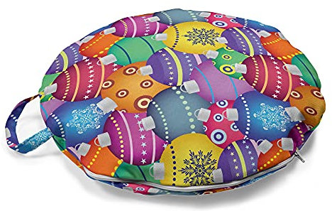 ABAKUHAUS Weihnachten Rundes Bodenkissen mit Griff, Bunte Weihnachtskugeln, dekoratives Kissen für Wohnzimmer & Schlafsäle, 45 cm, Mehrfarbig