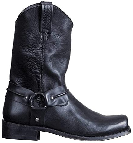 ORANDESIGNE Uomo Stivali Western Stivali da Cowboy Vintage Quadrato Testa Stivali da Lavoro Stivali da Moto A Nero 43