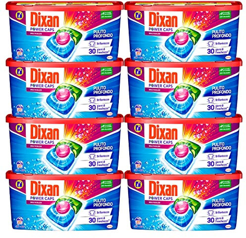 Dixan Power Caps multicolor Detergente en cápsulas para lavadora para prendas de colores con tecnología limpia Profondo Acción Pulsa ya a 30º - 8 paquetes de 27 cápsulas cada una