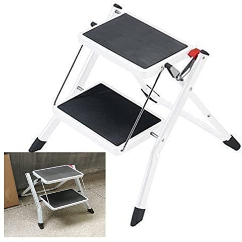 Folding Kitchen Step Stool, Portable 2 Step Ladder with Non-Slip Steps, Heavy Duty Metal Safety Ladder for Household and Office, 330lbs Capacity