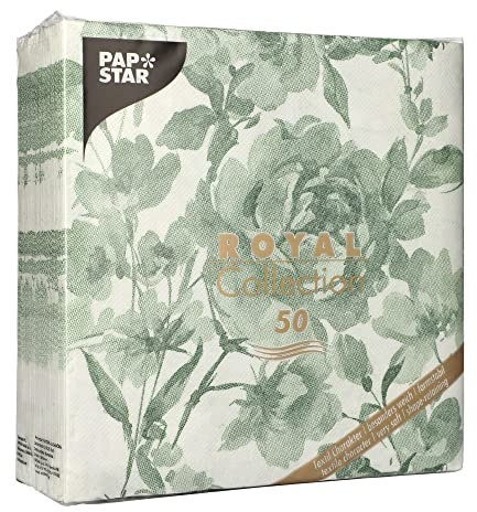 Papstar ROYAL Collection Lot de 50 serviettes de table pliées 1/4 40 x 40 cm Vert foncé Rose