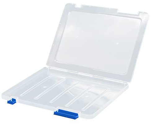 CIOUYAOS A4 File Box with Lid, Clear Plastic Waterproof Portable Organiser Paper Folder Shallow Storage Holder Case, Office School Supplies Protector for Magazine Document Photo book Collections(Blue)