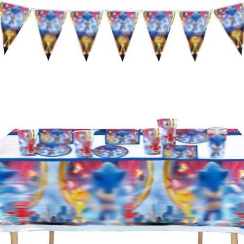 51 Stücke Sonic Geburtstag Party Set, Geburtstag Deko für Kinder, Geburtstagsfeier Dekorationen, Sonic Geburtstag Deko, Sonic Geburtstag Teller Partygeschirr, Kinder Karneval Party Supplies Dekoration