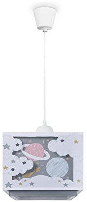 Paco Home Hängelampe Kinderzimmer Deckenlampe Pendelleuchte Lampenschirm Stoff E27 Planeten Universum Im Dunkeln Leuchtend