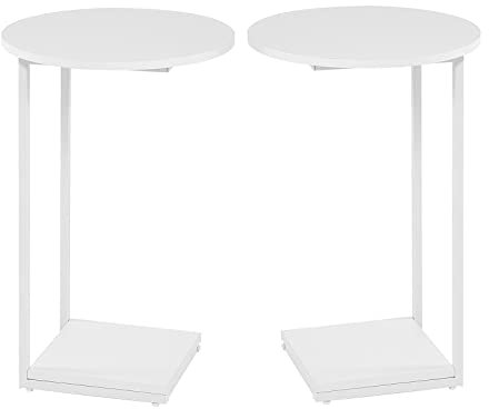 HDANI C-förmiger Beistelltisch 2er Set,Runder Couchtisch Sofatisch Nachttisch Nachttisch Laptoptisch, Metallgestell,Holzplatte,Sofatisch für Wohnzimmer Schlafzimmer Balkon Terrasse,40x40x60cm,Weiß