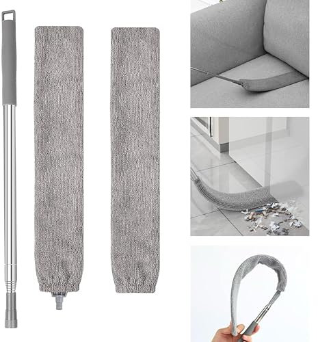 Retractable Gap Dust Cleaner, Including A Replacement Cloth Cover, Microfiber Gap Duster Brush with Extension Pole, Detachable and Washable Gap Cleaner, for Sofa Bed Furniture Bottom Cleaning (Grey)