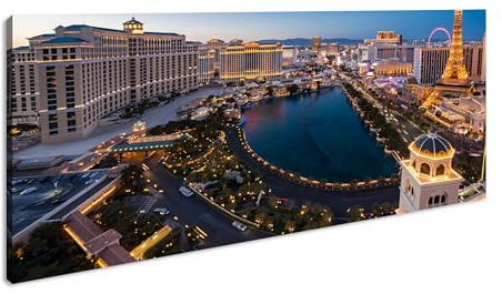 Leinwandbild Lichter der Las Vegas Skyline erstrahlen in der Nacht Panorama Format: 100x50 cm XXL Kunstdruck Bild auf Keilrahmen/Wandbild/Wohnzimmer Deko
