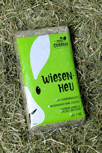 Miss Greeny - 1 kg de foin de prairie de montagne de qualité supérieure provenant de régions vertes allemandes – Emballé en sacs de 1 kg