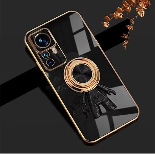ATISIJIE für XiaoMi 12T Pro Hülle,mit 360 Grad Ring Halter Schock Stoßfester Stoßfänger Schutzhülle mit Astronaut Cartoon Cover Hülle-Schwarz