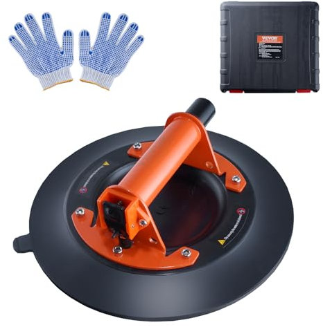 VEVOR Ventouse de Carrelage 254 mm Ventouse de Vitre Charge 449 kg avec Poignée en Acier Boîte de Transport en PP Gants Ventouse de Levage Industriel pour Plaques de Verre Granit Carrelage Métal Bois
