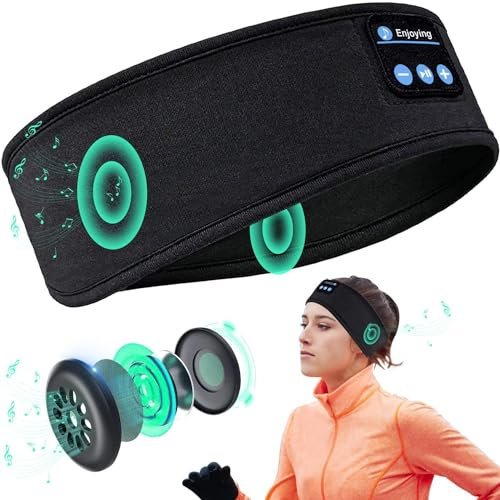 ZGZ Sleep Headphones Bluetooth Headband, Wireless Sports Headphones with Ultra Thin and Soft Sponge Stereo Speakers Headphone Headband for Sleeping, Travel, Running, Meditating (Black)