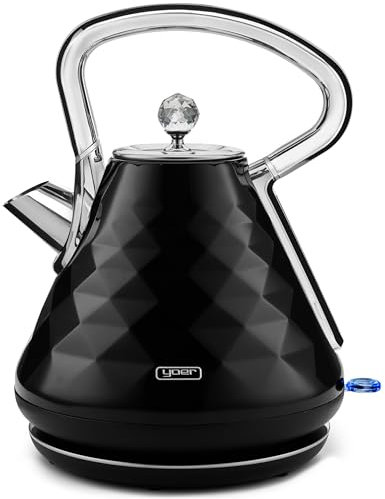 Yoer Diamond EK01BK, Elektrischer Wasserkocher, 3000W, Kabellos, 1,7 L, leiser Betrieb, drehbare Basis, STRIX-Controller, schwarz