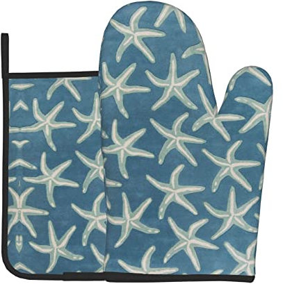 Lot de 2 maniques et maniques en laine Motif étoile de mer Résistant à la chaleur Pour barbecue cuisson micro-ondes Facile à nettoyer