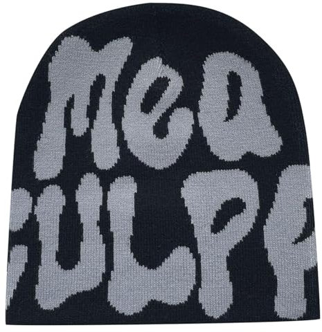 Y2k Beanie Mütze - Warme Strickmütze für Herren und Damen, Hip Hop Style (Acryl, Dunkelgrau)