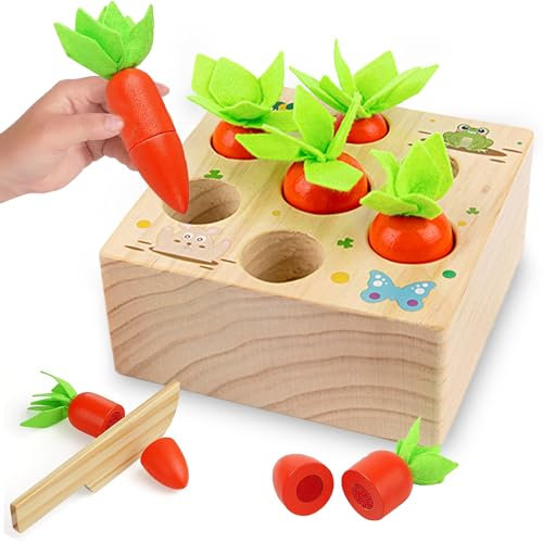 Sunshine smile Holzspielzeug ab 1 Jahr,Baby Motorik Spielzeug,Montessori Spielzeug 2 3 Jahre,Sortierspiel Holzpuzzle Karottenernte,Montessori Sortierspiel Holzpuzzle,Lernspielzeug Geschenke