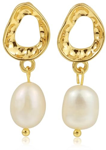 LIHELEI Perlen Ohrringe für Damen, 10 mm Barock Süßwasser-Zuchtperlen, Nadelohrringe aus 925er Silber, Schmuckgeschenk für Frauen und Mädchen-Hohle Ohrringe