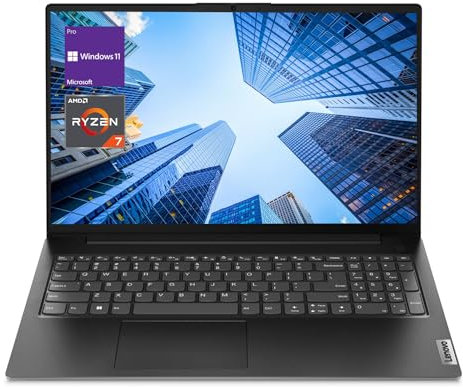 Lenovo V-Series V15 Business Laptop, visualización FHD de 15.6, AMD Ryzen 7 7730U, 16GB RAM, 512GB SSD, teclado numérico, HDMI, RJ45, cámara web, Wi-Fi, Windows 11 Pro, negro