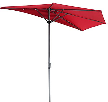 VNNHGB Halber Sonnenschirm, Halbrunder Schirm, für Terrasse und Garten, Stabiler Stahlrahmen, Kurbelgriff für den Balkon – KEIN Sockel im Lieferumfang enthalten (rot, Durchmesser: 300 cm)