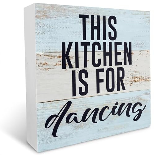 Lustiges Küchenschild mit Aufschrift This Kitchen is For Dancing, Schreibtischdekoration, Holzkistenschild, Einweihungsgeschenk, Küchenzubehör, rustikaler schwarzer Holzblock, Schild für Zuhause,