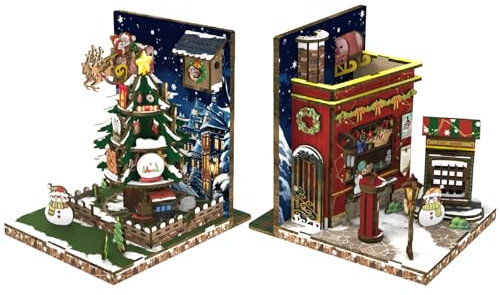 Cutefun Kit Book Nook - Serre-livres miniature DIY - Maison de poupée - Serre-livres - Bibliothèque - Maisons - Kit de modélisation avec lumières LED - Décoration de bibliothèque - Cottage de Noël