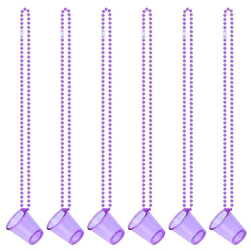 Bekecidi 6 Pcs Shot Glasses with Necklaces, Hen Party Mini Plastic Cups with Necklace on Beaded Reusable Cute Cups for Bachelorette Decorations Theme Party Supplies (Purple)