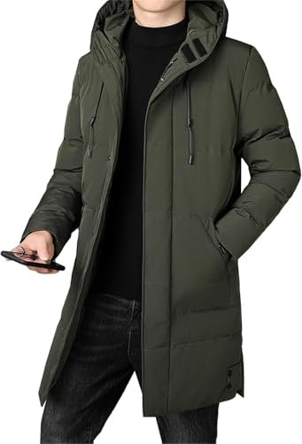Veste d'hiver épaisse en Duvet pour Homme imperméable Coupe-Vent épaisse Chaude à Capuche Longue Parka Coupe-Vent mi-Longue (Army Green,6XL)