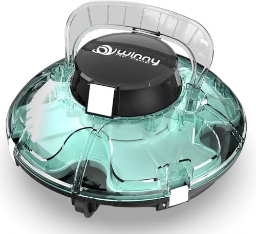 WINNY POOL CLEANER Winny 200 Limpiafondos Piscina, Inalámbrico Robot Limpiafondos Piscina, 75Min Autonomía, Piscinas Desmontables 60m², Doble Filtración, Estacionamiento Auto(Verde Claro Transparente)