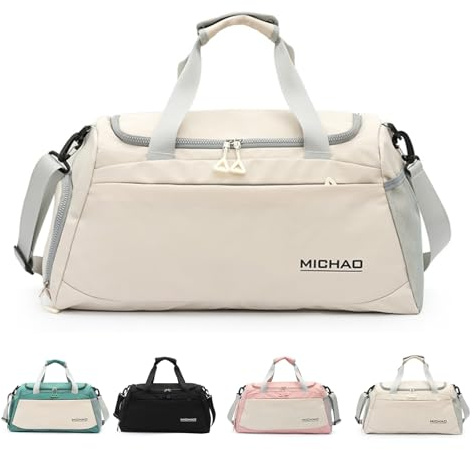 Schwimmtasche Damen, Gym Tasche, Sporttasche Groß, Sporttasche Damen, Reisetaschen, Sport Bag, Fitness Tasche, 52x24x27,Weekende, Klinikaufenthalt, XL (Weiß)