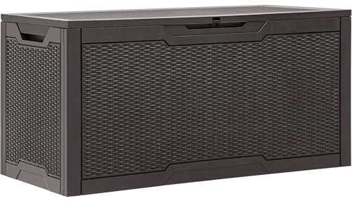 YITAHOME 100 Gallon Resin Deck Box, Weather Resistant Outdoor Storage Box, Lockable Indoor Outdoor Storage for Supplies and Essentials, Dark Brown