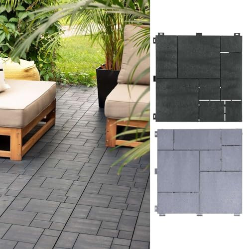 Nicoman Garden Decking Tiles 30x30cm Cosmopolitan Patio, Terrace, Black Dark Grey Hot Tub Deck Tiles, Interlocking Decking Tiles, Recycled, Cosmo Composite,Outdoor Drainage Deck Flooring