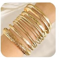 Uwiyo 10-12 Stück Gold Armreif für Damen, Stapelbare Gold Armband Böhmen Manschette Armreifs Indischer Armreif Armbänder Schmuck für Frauen Mädchen (Golde Set 3-10 Stück)
