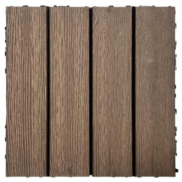 Piastrelle per terrazze in legno composito di plastica, confezione da 20, piastrelle ad incastro da 12x12 pollici per uso interno/esterno, pavimentazione fai da te, colore caffè chiaro, resi